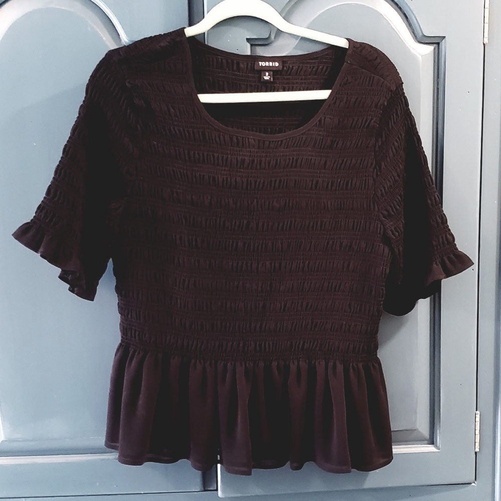 Torrid Black Peplum Chiffon Smocked Top 2X